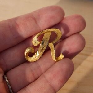 Vintage Mamselle‎ Gold Tone "R" Initial Monogram Brooch Pin